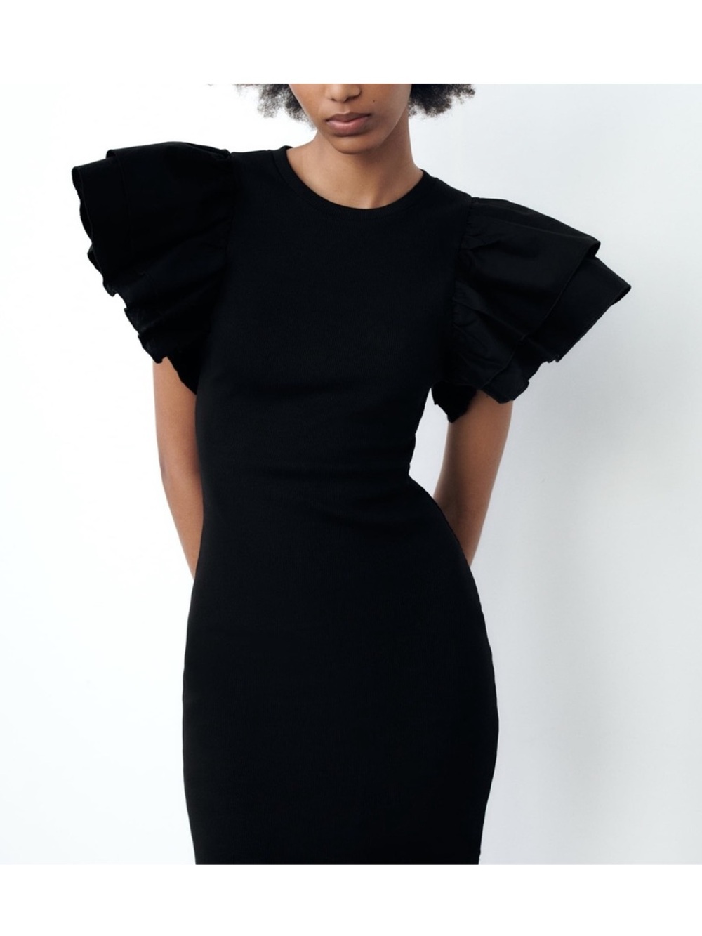 $70 NWOT Zara ribbed ruffle sleeve mini dress, S